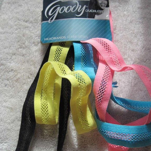 4 Goody Ouchless Yoga Fishnet Elastic Mesh Head Bands Net Hot Pink Blue Yellow - Picture 11 of 11